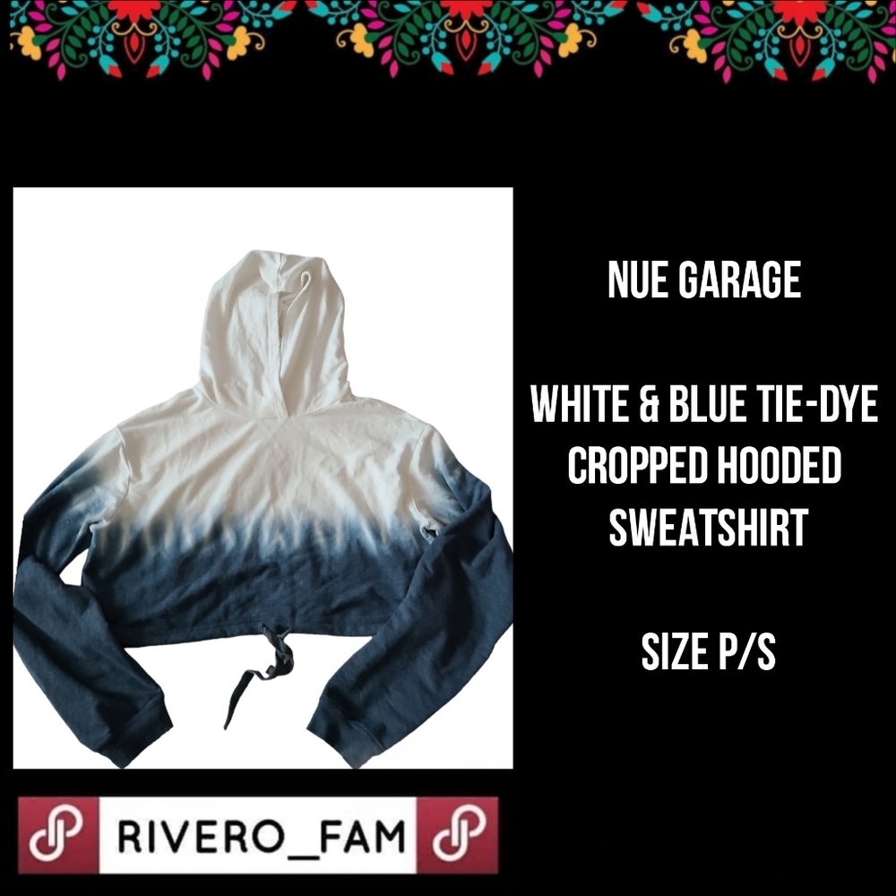 NUE GARAGE | WHITE & BLUE TIE-DYE | CROPPED HOODED SWEATSHIRT | SIZE P/S